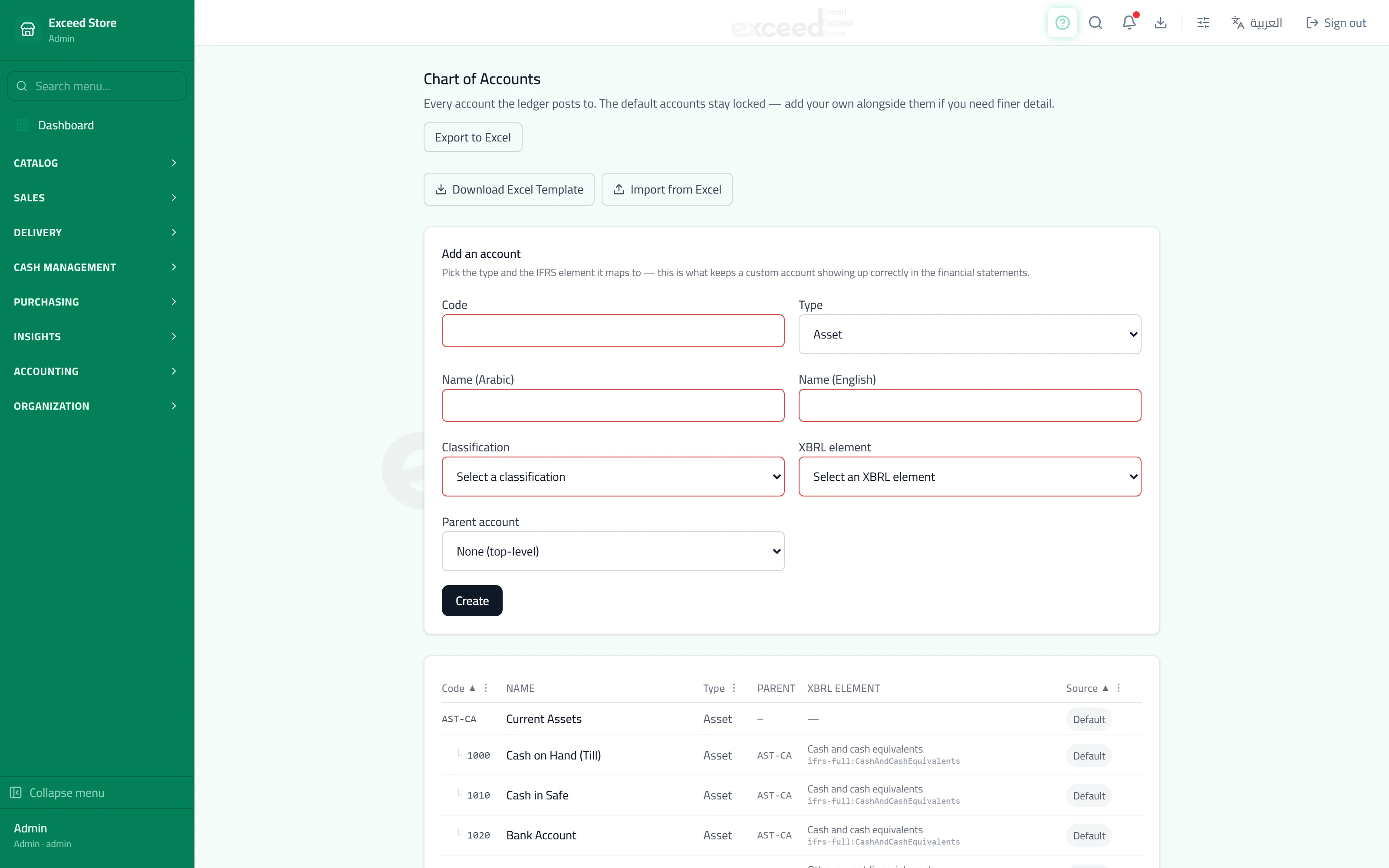 Chart of accounts and journal entries